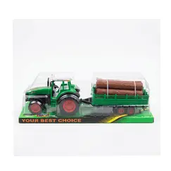 Tractor Agricol Verde cu Remorcă și Bușteni pentru Transport