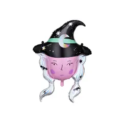 Balon din folie metalica forma Vrajitoare pe matura 73x101 cm pentru decor Halloween