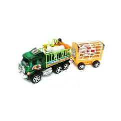 Camion de Transport Animale cu Remorcă Tip Cușcă, Include Figurine Animale Sălbatice, Lungime Totală 35 cm