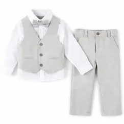 Costum elegant băiat gri-bej 4 piese 5–8 ani set complet