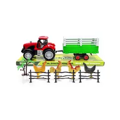 Tractor cu remorcă, păsări domestice și gard – set de joacă fermă pentru copii
