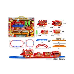 Set Trenuleț Fire Rescue cu Locomotivă, 3 Vagoane de Intervenție și Șină Circulară, Lungime Traseu 75 cm