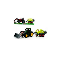 Tractor Agricol de Jucărie cu Cupă Mobilă și Presă de Balotat Detasabilă, Set Fermă Interactiv