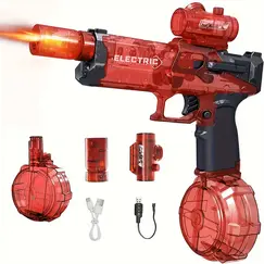 Pistol de Apă Electric cu Jet Puternic, Reîncărcabil, Rezervor Suplimentar 50 ml inclus, Albastru/Roz