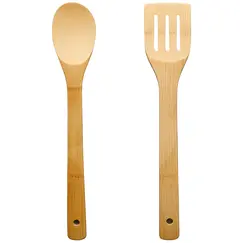 Set Ustensile de Bucătărie din Bambus Natural, Lingură și Paletă cu Fante, 30 cm