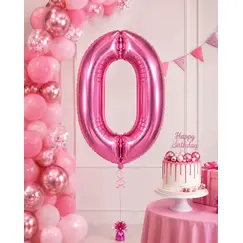 Balon din folie de aluminiu, Cifra 0, Roz metalizat, înălțime 81 cm (32 inch)
