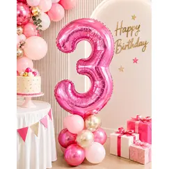 Balon din folie de aluminiu, Cifra 3, Roz metalizat, înălțime 81 cm (32 inch)