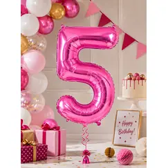 Balon din folie de aluminiu, Cifra 5, Roz metalizat, înălțime 81 cm (32 inch)
