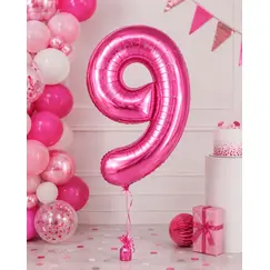 Balon din folie de aluminiu, Cifra 9, Roz metalizat, înălțime 81 cm (32 inch)