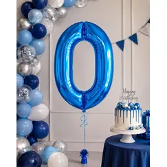 Balon din folie de aluminiu, Cifra 0, Albastru, înălțime 81 cm (32 inch)