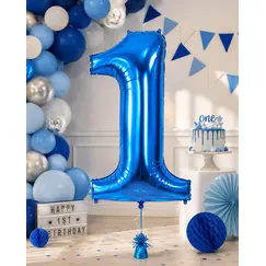 Balon din folie de aluminiu, Cifra 1, Albastru, înălțime 81 cm (32 inch)