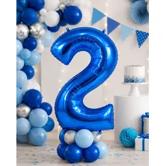 Balon din folie de aluminiu, Cifra 2, Albastru, înălțime 81 cm (32 inch)