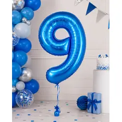 Balon din folie de aluminiu, Cifra 9, Albastru, înălțime 81 cm (32 inch)