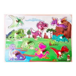 Puzzle din Lemn Încastru cu Pioneze, Model Prieteni Dinozauri Preistorici, Joc Educativ pentru Copii