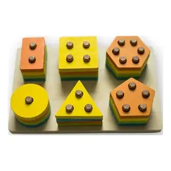 Joc Educativ Montessori din Lemn, Sortator cu 6 Zone pentru Forme Geometrice și Culori