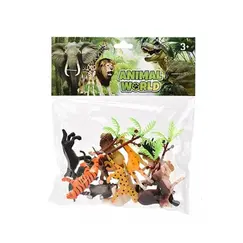 Set Figurine Animale din Junglă, din Plastic, cu Vegetație și Copaci în Miniatură