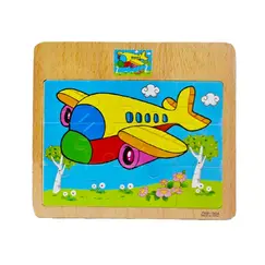 Puzzle Clasic din Lemn pentru Copii și Bebeluși, Model Avionul Galben pe Cer, Joc Educativ de Potrivire