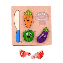 Set Educativ din Lemn, Puzzle cu Legume de Tăiat cu Scai și Cuțit, 9 Piese Multicolore