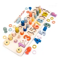 Tablă Montessori Educativă din Lemn, 3 în 1, cu Alfabet, Cifre și Joc de Pescuit Magnetic