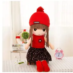 Păpușă Mare din Material Textil pentru Copii, Înălțime 90 cm, Jucărie Moale de Pluș cu Rochiță Galbenă cu Flori și Pălăriuță Asortată