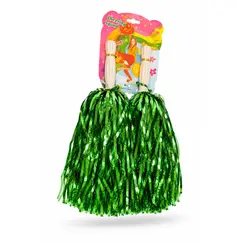Pompone Majorete „Cheering Squad”, Set de 2 Bucăți, Accesorii Petrecere, Verde Metalizat