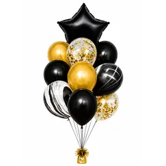 Set Baloane Petrecere, Balon Stea din Folie și Confetti, Umflare Aer/Heliu, Negru