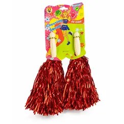 Pompone Majorete „Cheering Squad”, Set de 2 Bucăți, Accesorii Petrecere, Roșu Metalizat