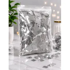 Confeti Glitter Argintiu Metalizat din PET, Formă Dreptunghiulară, Dimensiune 5x2 cm