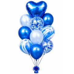 Set Baloane Petrecere, Balon Inima din Folie și Confetti, Umflare Aer/Heliu, Albastru