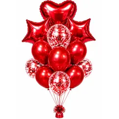 Set Baloane Petrecere, Balon Inima din Folie și Confetti, Umflare Aer/Heliu, Rosu