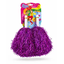 Set 2 Pompoane Majorete, Violet Metalizat, cu Mâner de Plastic Alb, Accesorii Petrecere și Sport
