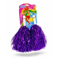 Set 2 Pompoane Majorete, Mov Metalizat, cu Mâner de Plastic, Accesorii Petrecere și Sport