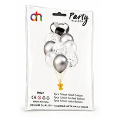 Set Complet cu Baloane din Folie și Latex, 9 Baloane, Argintiu
