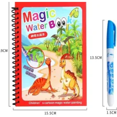 Carte Magică de Colorat cu Apă Magic Water Book, Jucărie Reutilizabilă cu Tematică Dinozauri pentru Copii, Include Marker Special