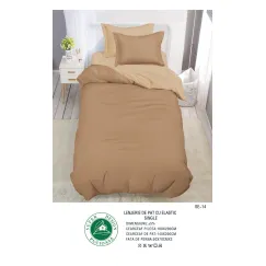 Lenjerie de Pat Single din Finet Super Design Pucioasa, 4 Piese, Cearceaf de Pat cu Elastic 140 x 200 cm, Bej, Model SE-14