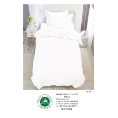 Lenjerie de Pat Single din Finet Super Design Pucioasa, 4 Piese, Cearceaf de Pat cu Elastic 140 x 200 cm, Alb, Model SE-08