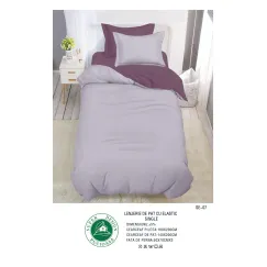 Lenjerie de Pat Single din Finet Super Design Pucioasa, 4 Piese, Cearceaf de Pat cu Elastic 140 x 200 cm, Bicolor Mov/Lila, Model SE-07
