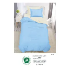 Lenjerie de Pat Single din Finet Super Design Pucioasa, 4 Piese, Cearceaf de Pat cu Elastic 140 x 200 cm, Bicolor Albastru/Crem, Model SE-15