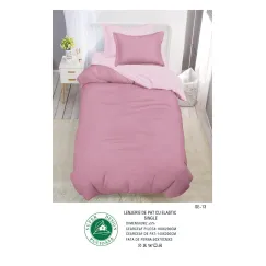 Lenjerie de Pat Single din Finet Super Design Pucioasa, 4 Piese, Cearceaf de Pat cu Elastic 140 x 200 cm, Bicolor Roz, Model SE-13