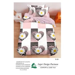 Lenjerie de Pat Single din Finet Super Design Pucioasa, 4 Piese, Cearceaf de Pat cu Elastic 140 x 200 cm, Model S-28