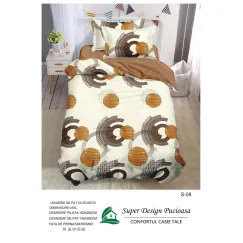 Lenjerie de Pat Single din Finet Super Design Pucioasa, 4 Piese, Cearceaf de Pat cu Elastic 140 x 200 cm, Model S-08