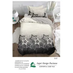 Lenjerie de Pat Single din Finet Super Design Pucioasa, 4 Piese, Cearceaf de Pat cu Elastic 140 x 200 cm, Model S-07