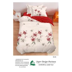 Lenjerie de Pat Single din Finet Super Design Pucioasa, 4 Piese, Cearceaf de Pat cu Elastic 140 x 200 cm, Model S-23