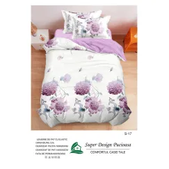 Lenjerie de Pat Single din Finet Super Design Pucioasa, 4 Piese, Cearceaf de Pat cu Elastic 140 x 200 cm, Model S-17