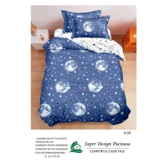 Lenjerie de Pat Single din Finet Super Design Pucioasa, 4 Piese, Cearceaf de Pat cu Elastic 140 x 200 cm, Model S-29
