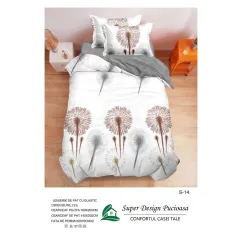 Lenjerie de Pat Single din Finet Super Design Pucioasa, 4 Piese, Cearceaf de Pat cu Elastic 140 x 200 cm, Model S-14