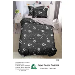 Lenjerie de Pat Single din Finet Super Design Pucioasa, 4 Piese, Cearceaf de Pat cu Elastic 140 x 200 cm, Model S-02