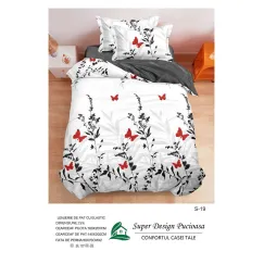 Lenjerie de Pat Single din Finet Super Design Pucioasa, 4 Piese, Cearceaf de Pat cu Elastic 140 x 200 cm, Model S-19