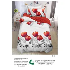 Lenjerie de Pat Single din Finet Super Design Pucioasa, 4 Piese, Cearceaf de Pat cu Elastic 140 x 200 cm, Model S-10