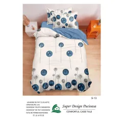 Lenjerie de Pat Single din Finet Super Design Pucioasa, 4 Piese, Cearceaf de Pat cu Elastic 140 x 200 cm, Model S-13